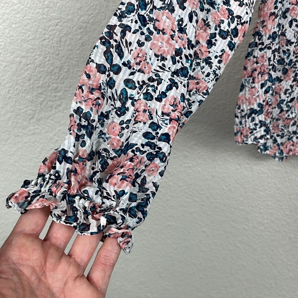 Veronica Beard Antonette White Floral Ruffled Silk Blouse Long Sleeve Sheer Sz 2 - Picture 7 of 16